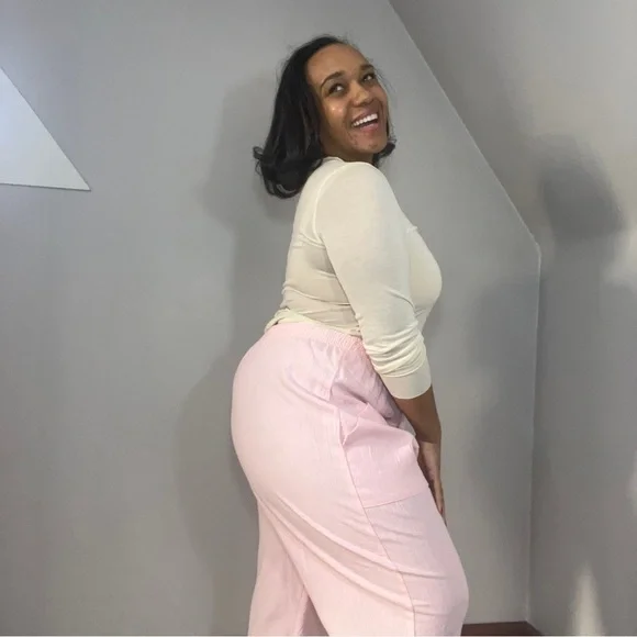 Vintage ballerina pink elastic waist cotton blend comfy lightweight ankle pants - Picture 4 of 14